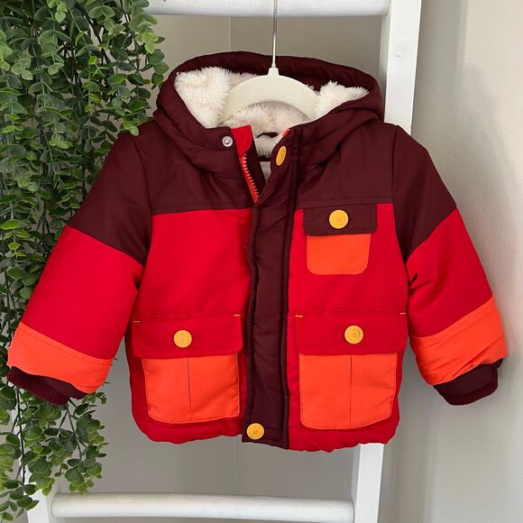 Cat & Jack Winter Coat Fleece Interior Maroon Baby Infant Boy 12 Month - Picture 1 of 13